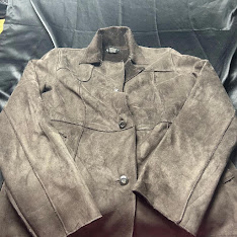 BC Clothing Original Faux Suede Fleece Lined Jacket Brown Button Front Medium